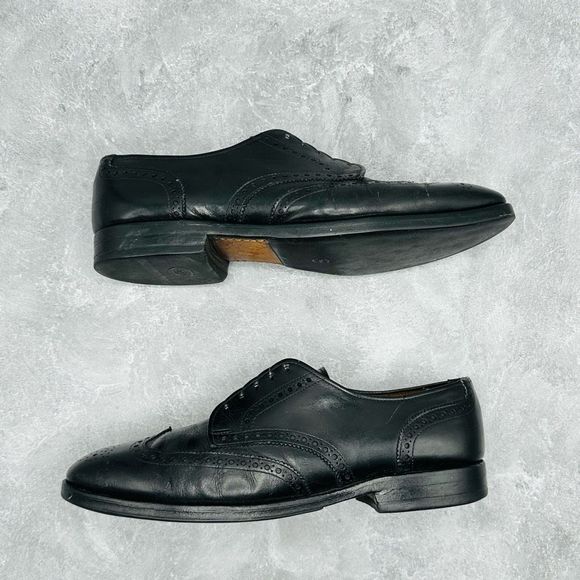 Allen Edmonds Ashland Men Sz 8.5 D Shoe Black Leather Wingtip Derby Brogue Lace - Picture 9 of 13